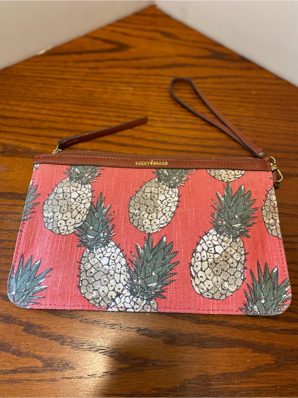 Lucky Brand Coral Pineapple Wristlet Clutch